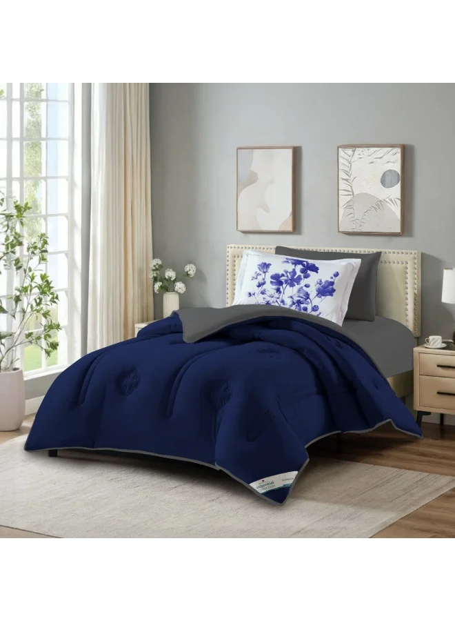 دوناتيلا طقم لحاف سرير مفرد مقاس  سم -  قطع مبطن سادة من المايكروفايبر - لحاف، شرشف ملاءة، و غطاء وسادة